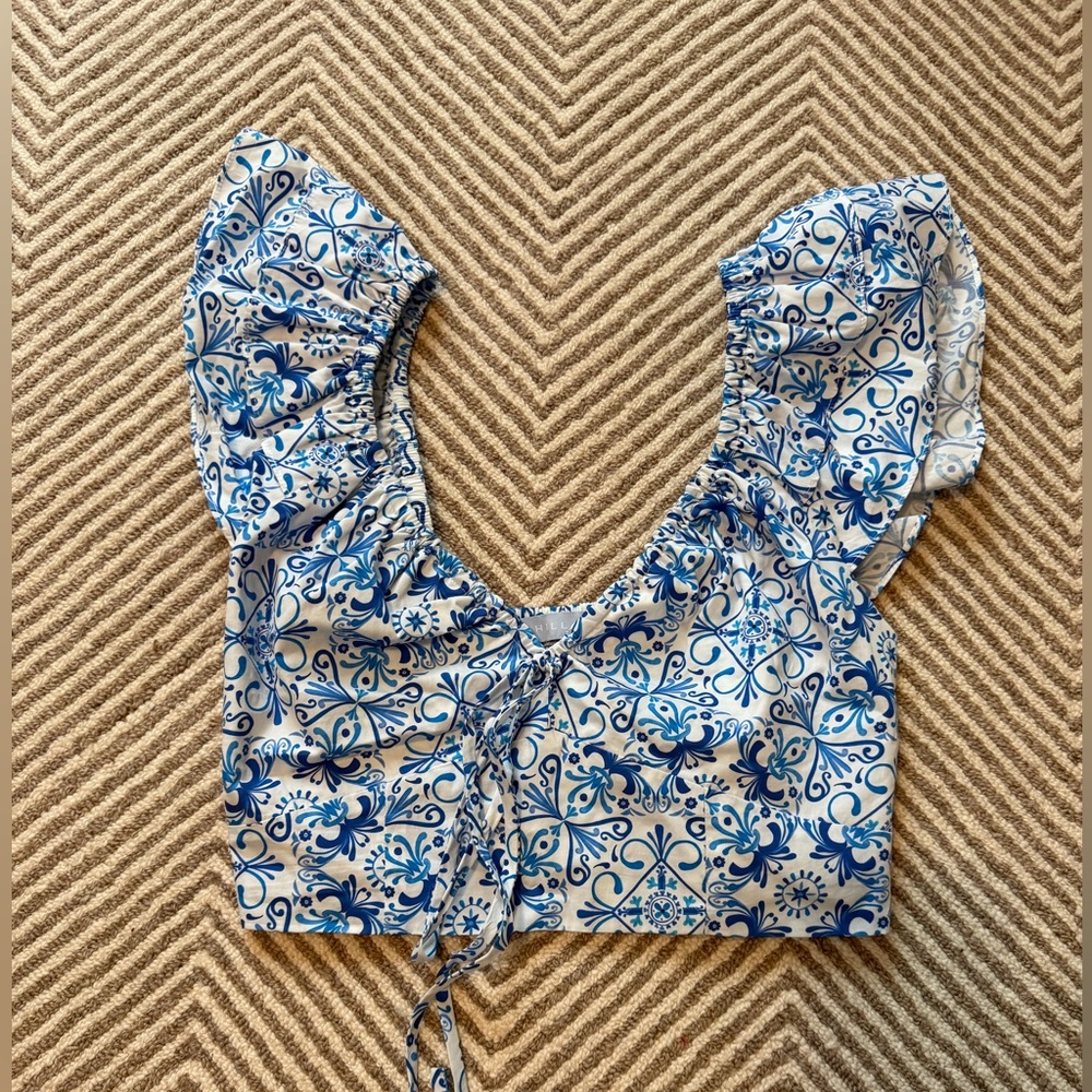 Hill House Blue and White Patterned Crop Top